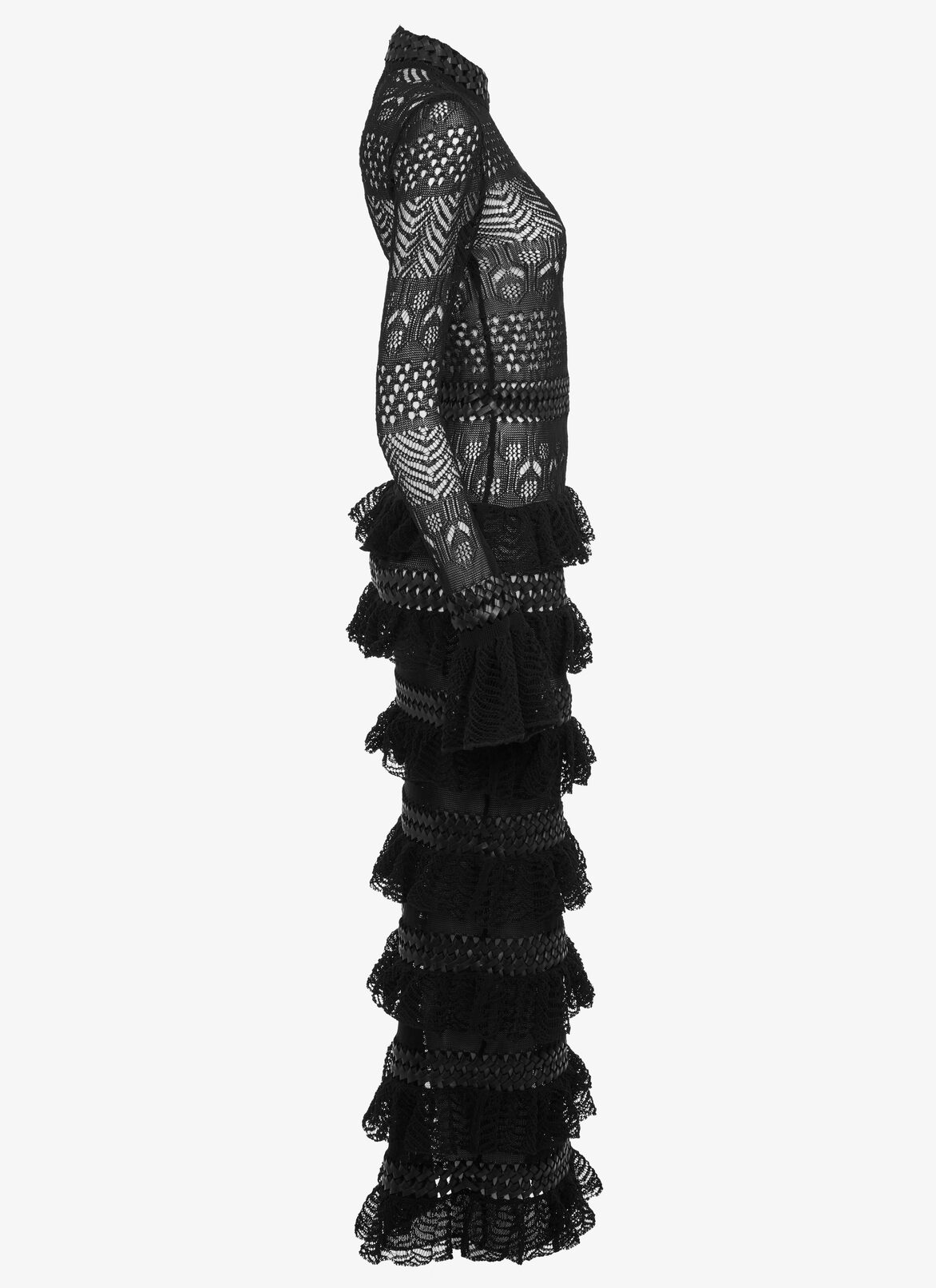 Long-sleeved dress in lace and leather ALAÏA  LONG-SLEEVED DRESS IN LACE AND LEATHER